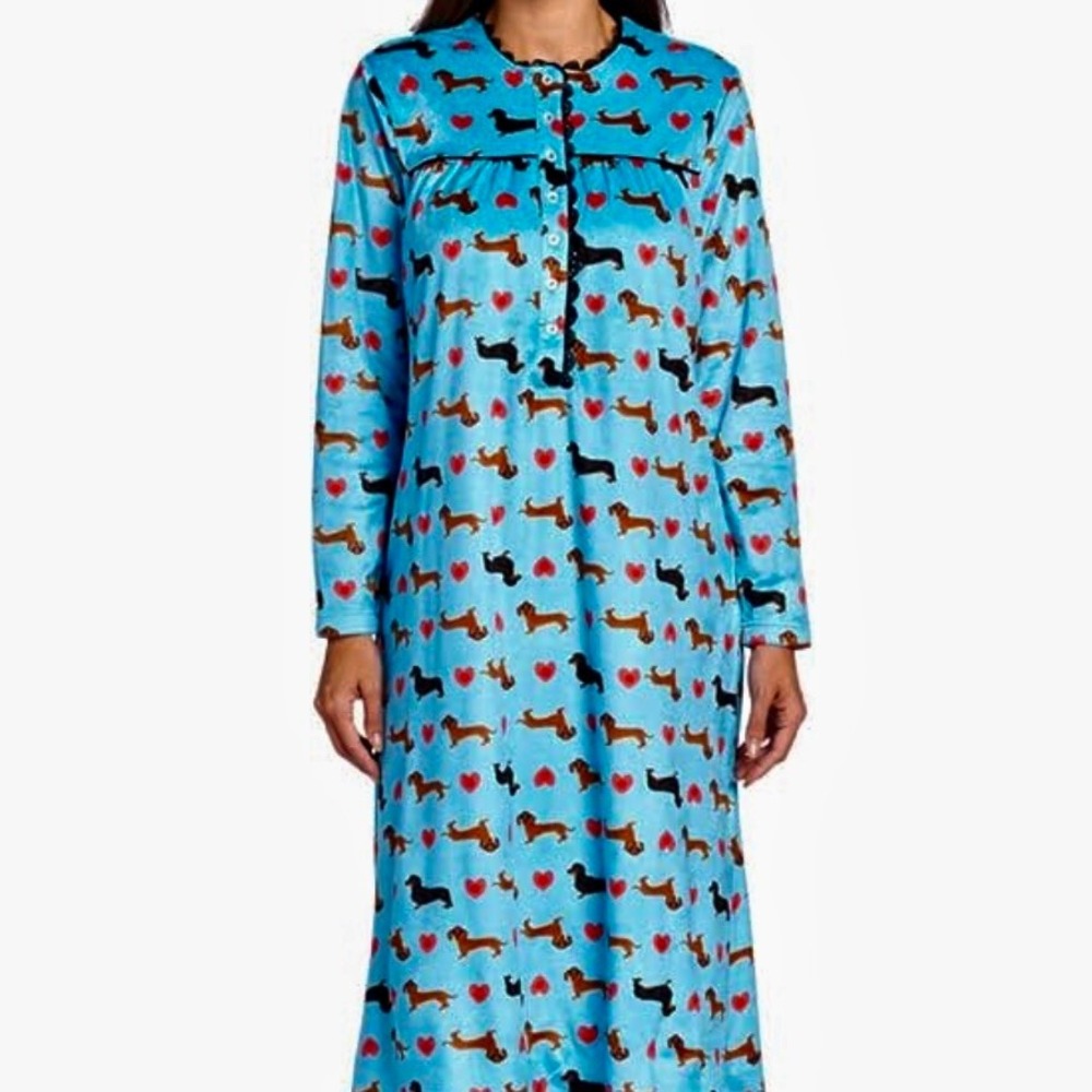 Ashford & Brooks Micro Fleece Nightgown‎ Medium Blue Dachshund Dog Print Lounge